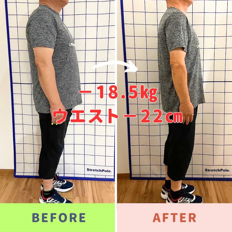 50代Sさんの体全体の横を向いたビフォーアフター