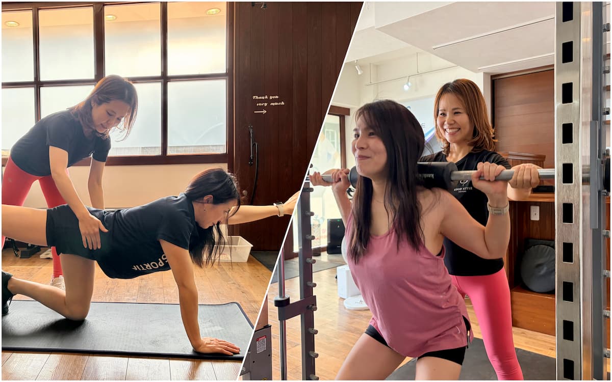 ピラティスとウエイトトレーニングをしている様子